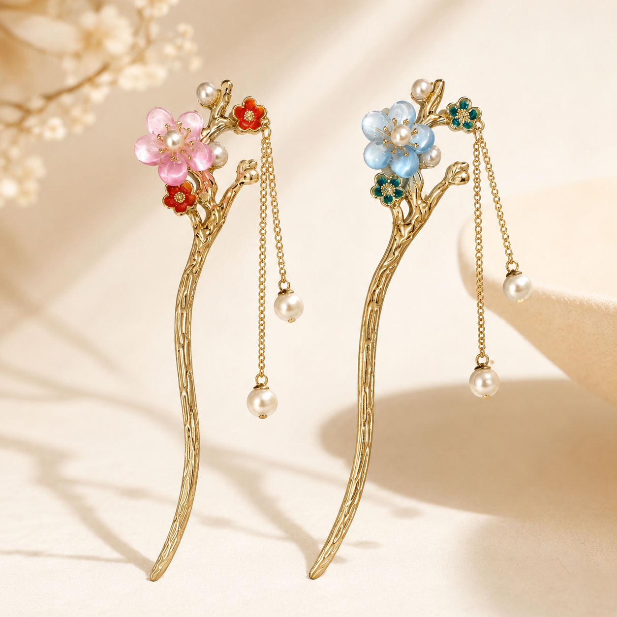 Peach Blossom Tassel Hair Stick