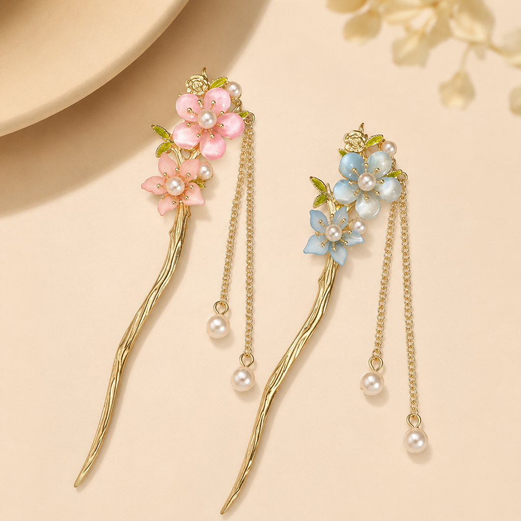 Mini Peach Blossom Tassel Hair Stick