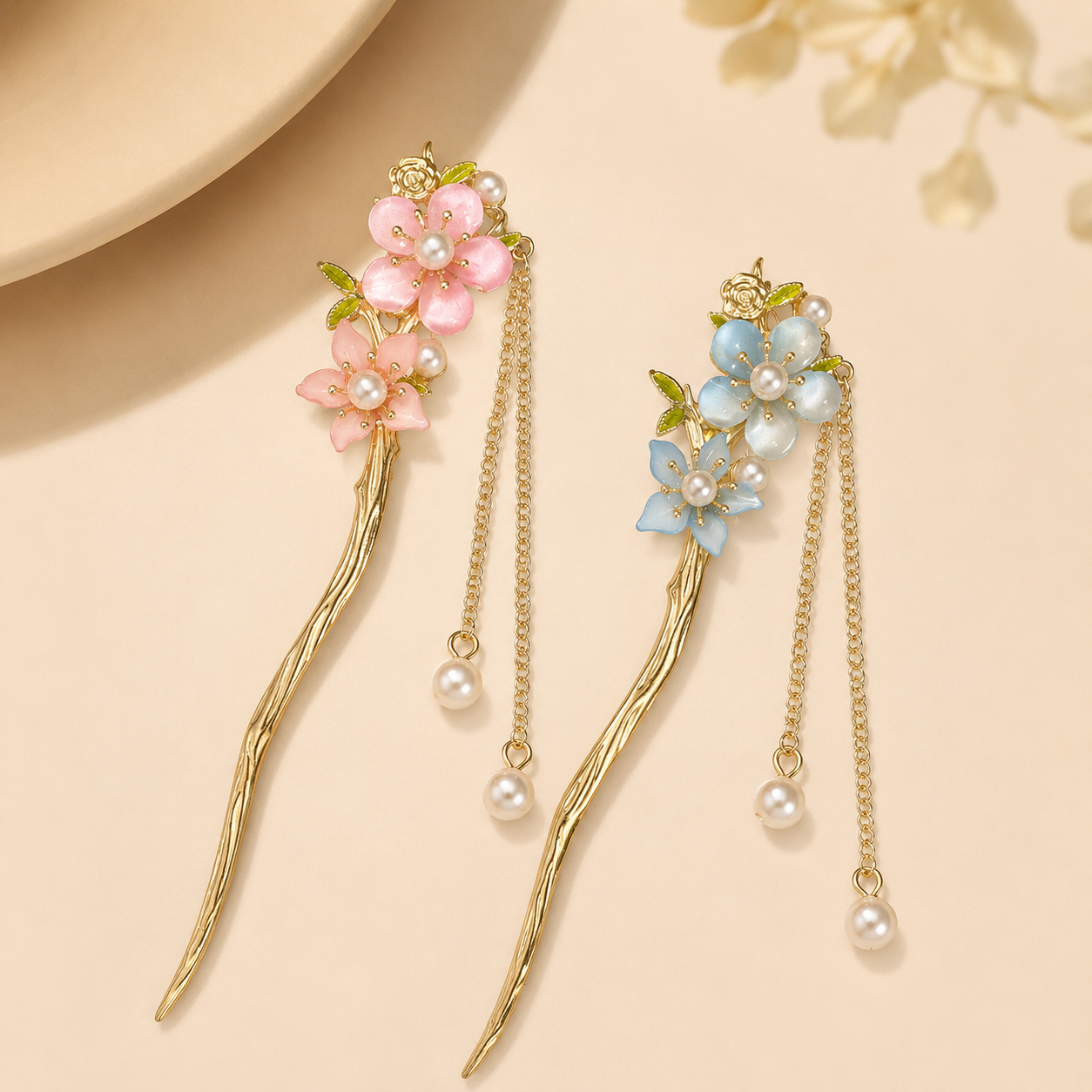 Mini Peach Blossom Tassel Hair Stick