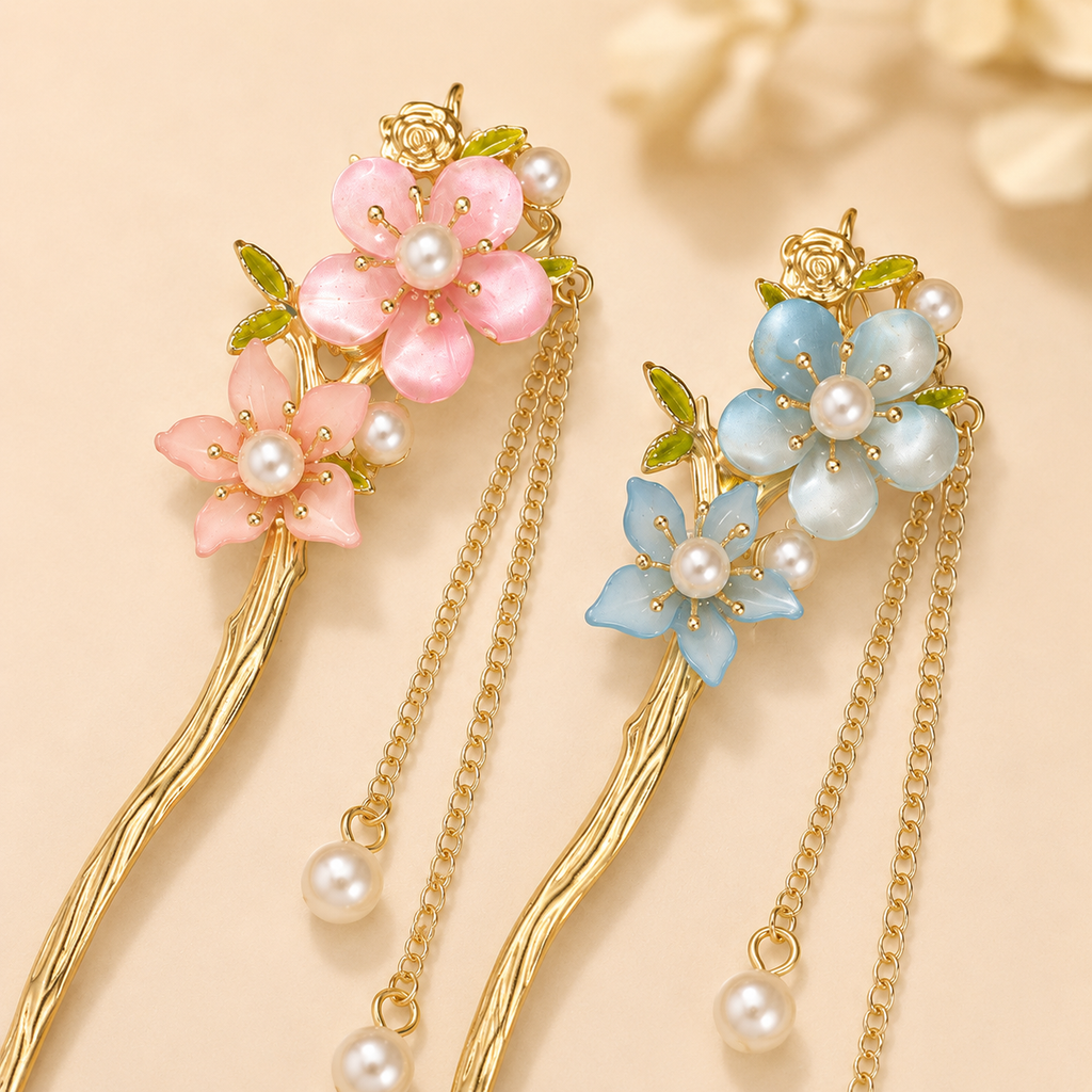 Mini Peach Blossom Tassel Hair Stick
