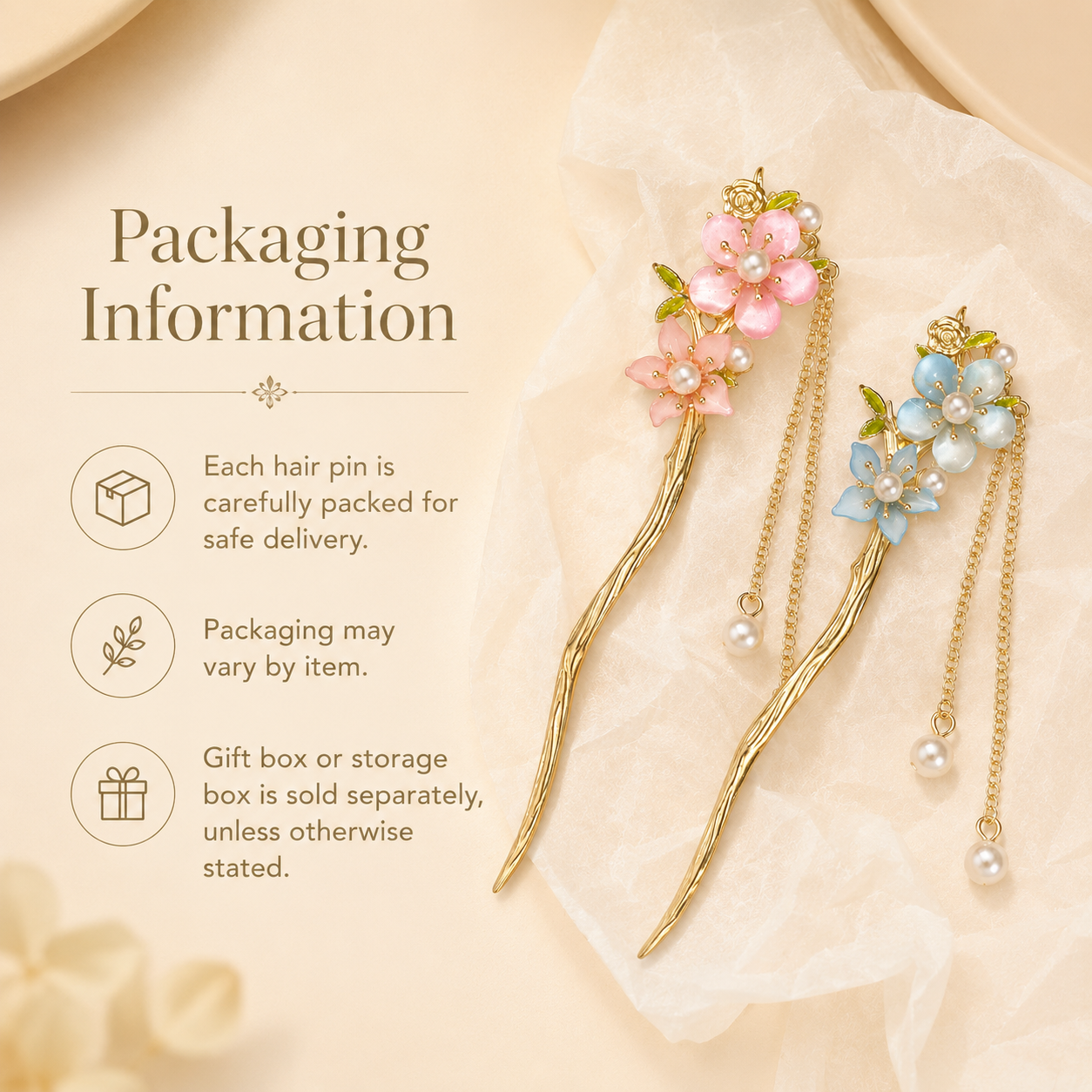Mini Peach Blossom Tassel Hair Stick