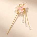 Pink White Floral Pearl Tassel Hair Stick