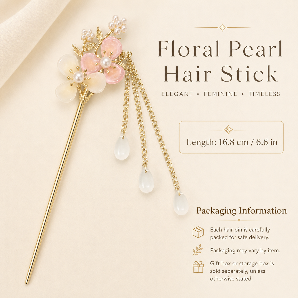 Pink White Floral Pearl Tassel Hair Stick