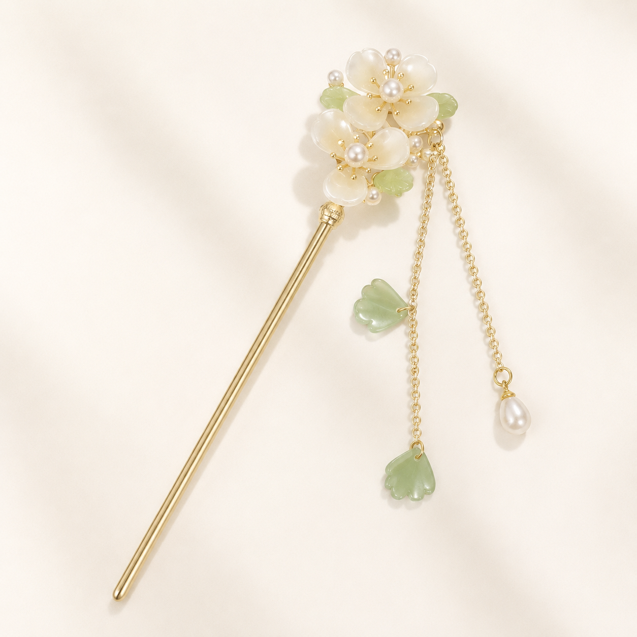 Ivory Pear Blossom Pearl Tassel Hair Stick