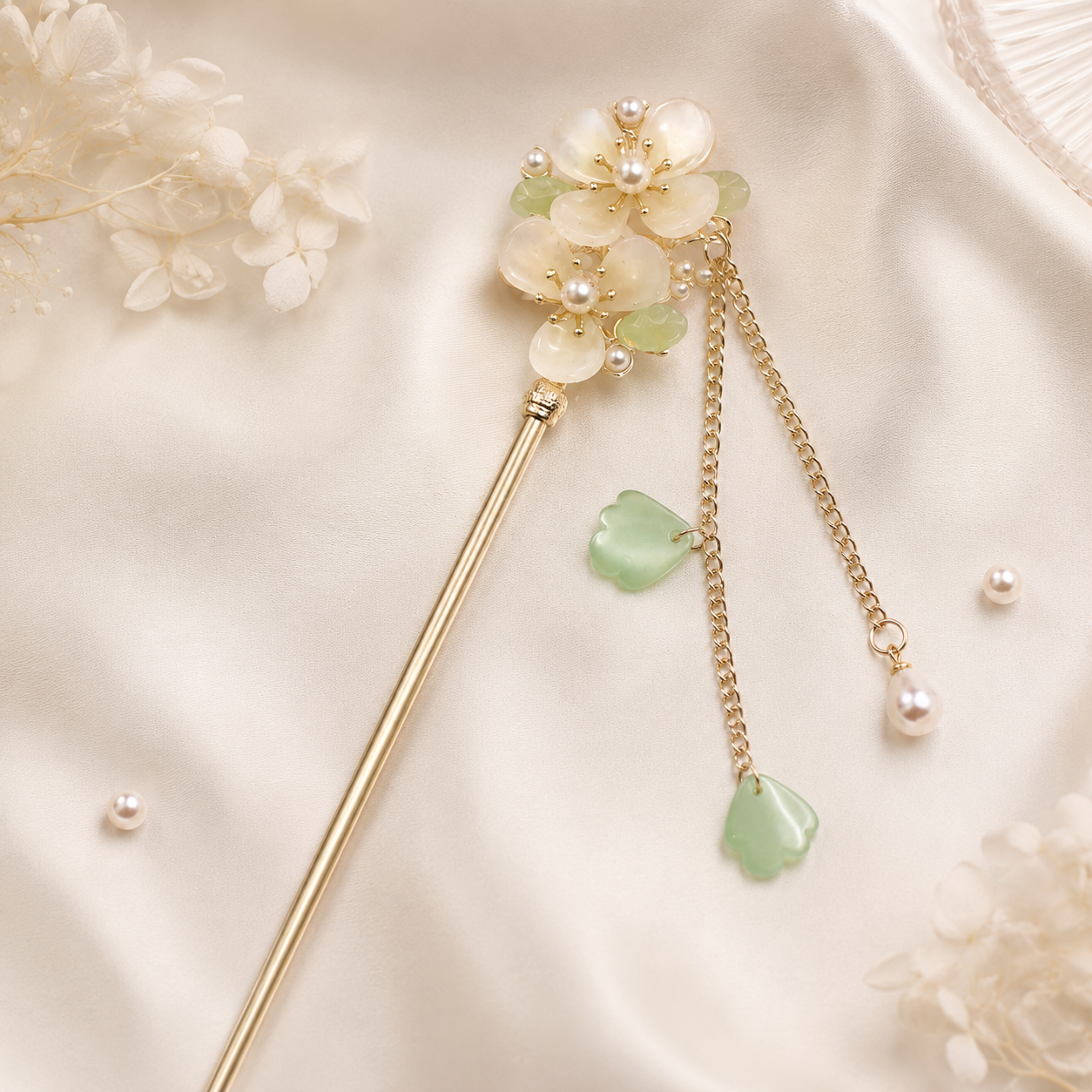 Ivory Pear Blossom Pearl Tassel Hair Stick