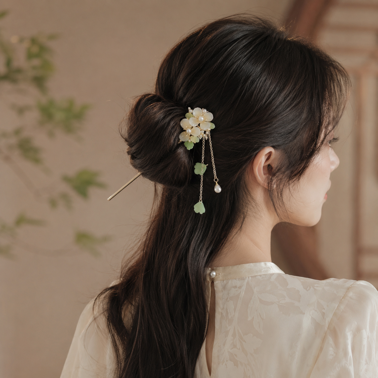 Ivory Pear Blossom Pearl Tassel Hair Stick
