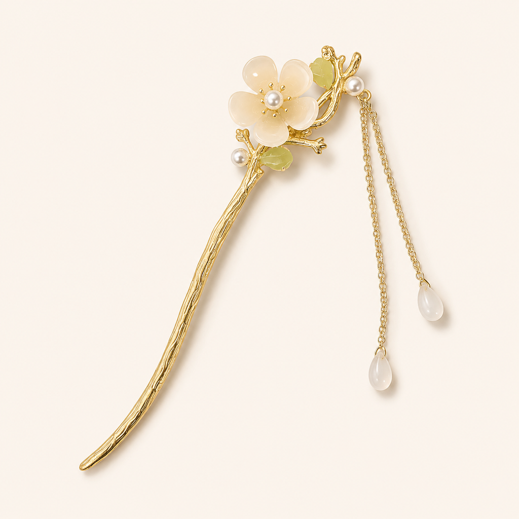 Ivory Magnolia Pearl Tassel Hair Stick