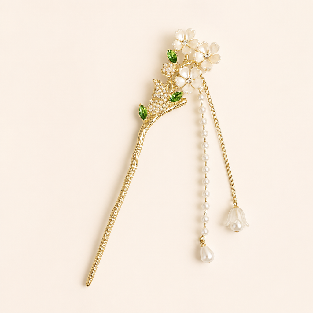 Butterfly Floral Pearl Tassel Hair Stick