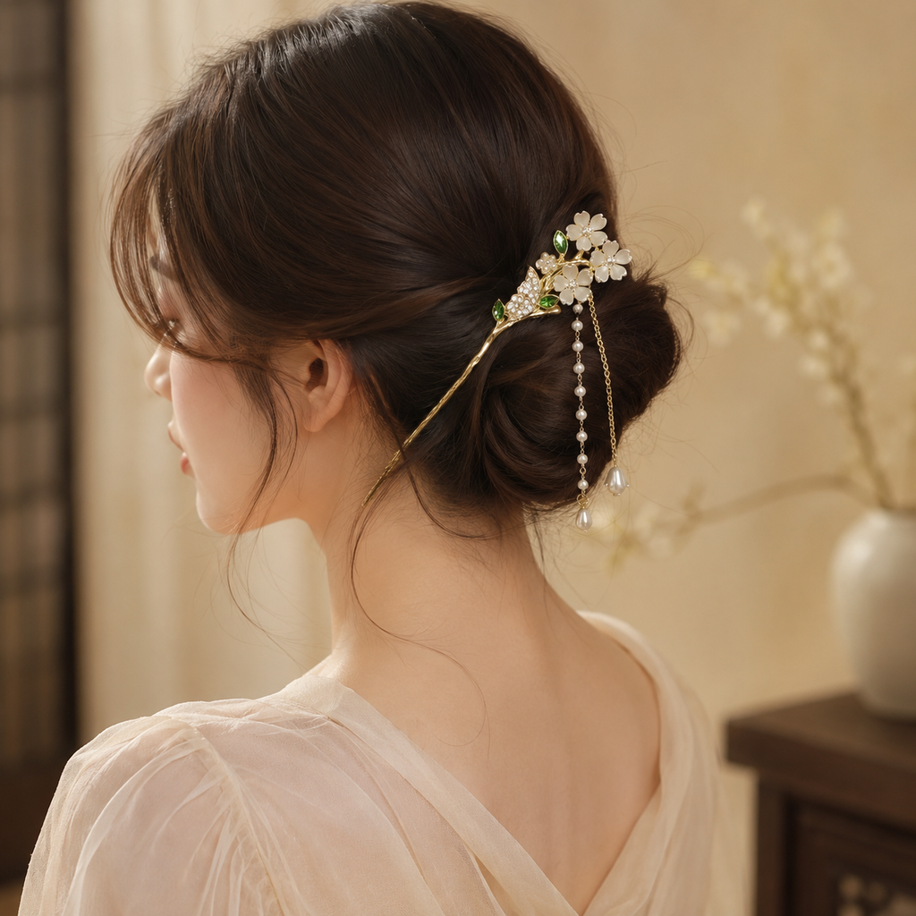 Butterfly Floral Pearl Tassel Hair Stick