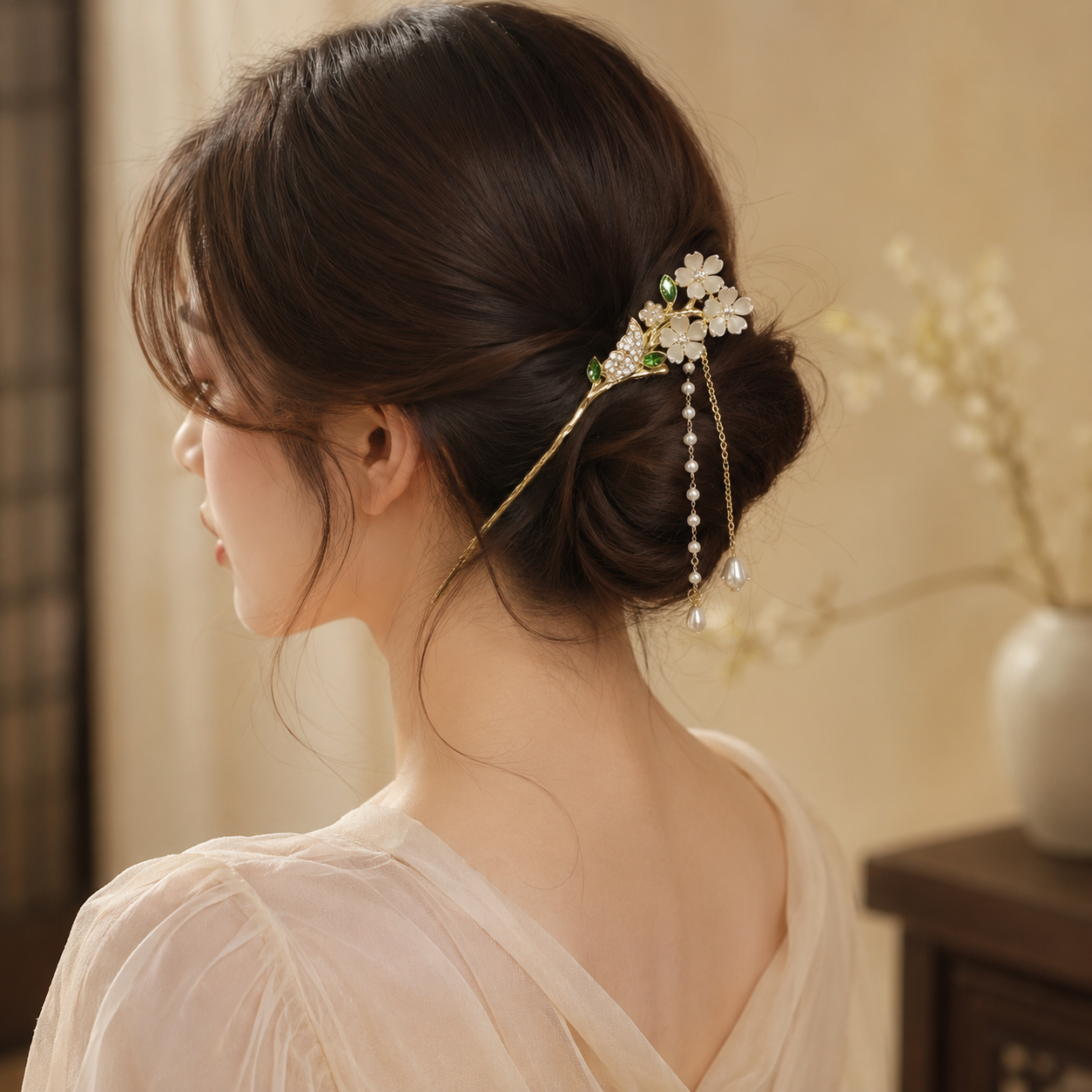 Butterfly Floral Pearl Tassel Hair Stick