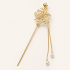 Golden Ivory Blossom Pearl Tassel Hair Stick