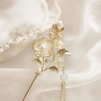 Golden Ivory Blossom Pearl Tassel Hair Stick