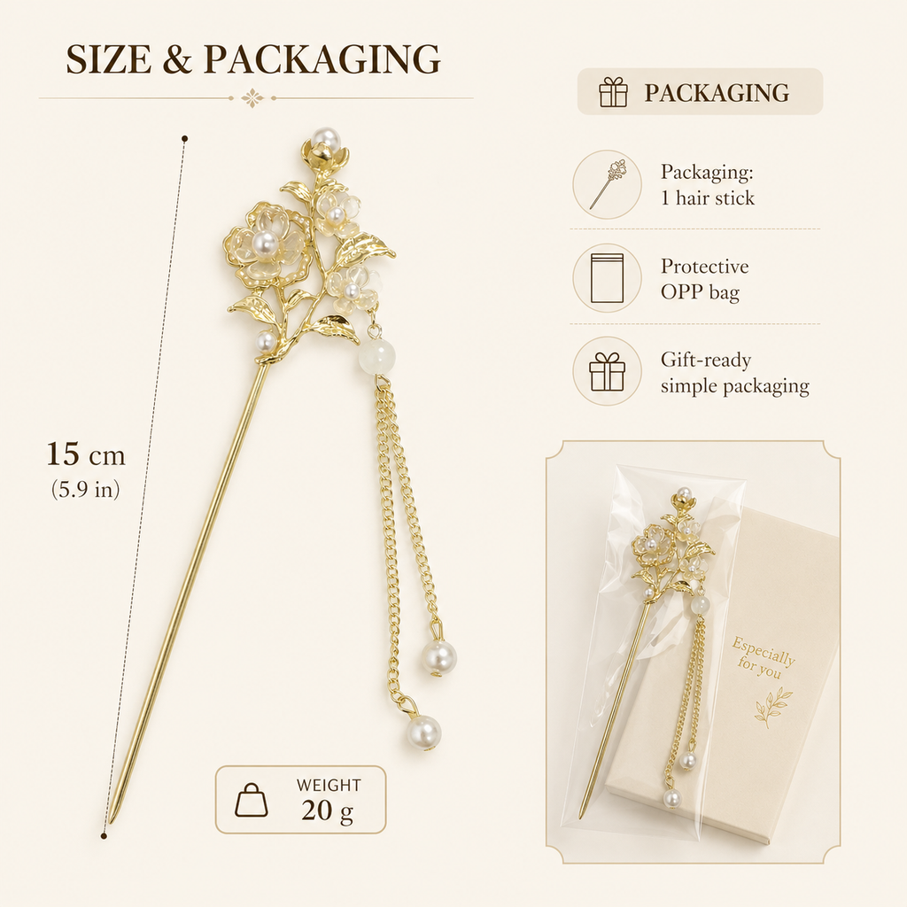 Golden Ivory Blossom Pearl Tassel Hair Stick