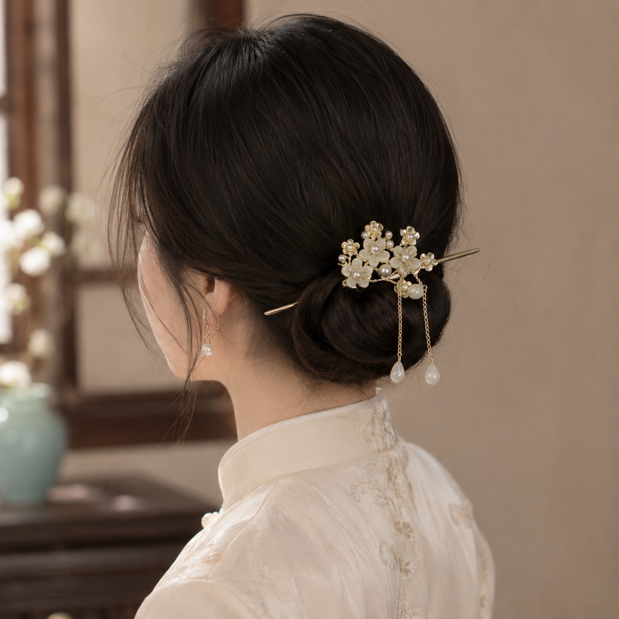 Pearl Blossom Tassel Hair Stick