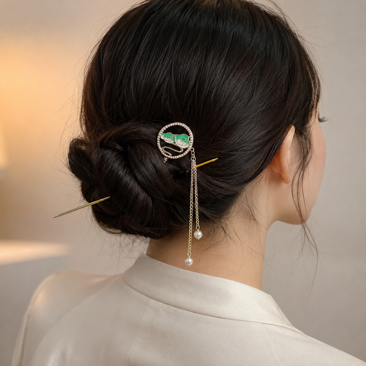 Auspicious Cloud Fan Tassel Hair Stick