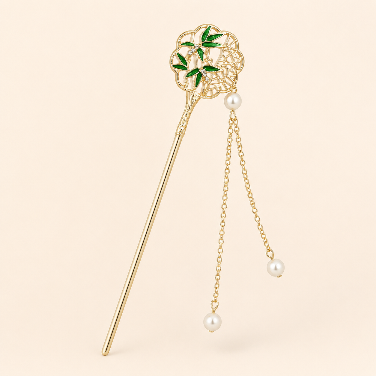Bamboo Fan Pearl Tassel Hair Stick