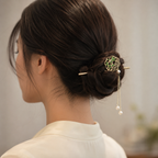 Bamboo Fan Pearl Tassel Hair Stick