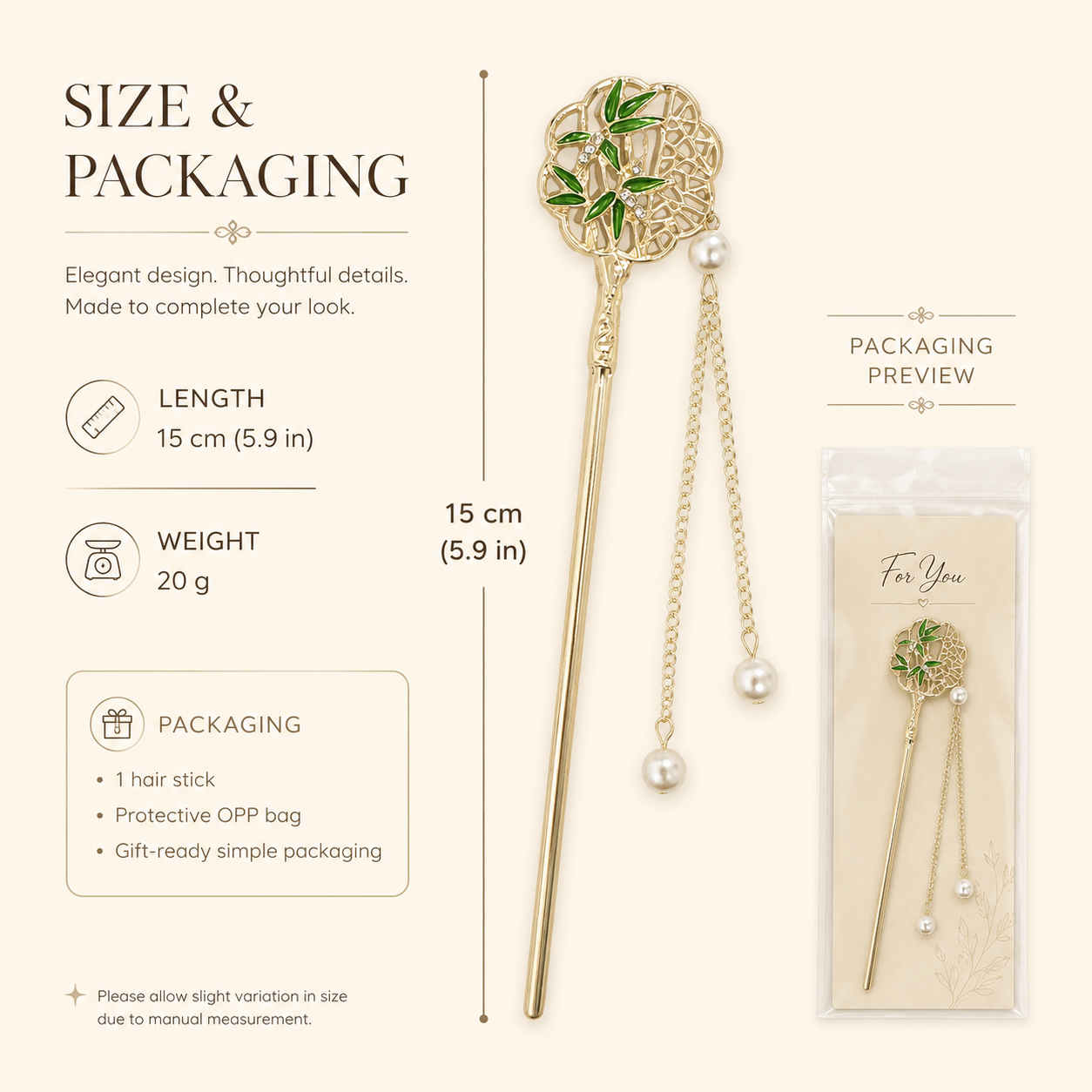 Bamboo Fan Pearl Tassel Hair Stick