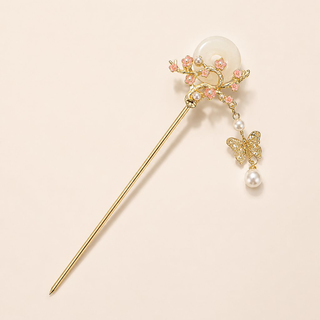 Sakura Jade Ring Butterfly Hair Stick