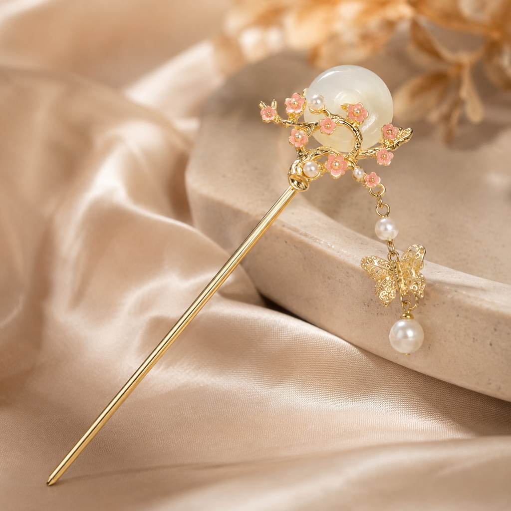 Sakura Jade Ring Butterfly Hair Stick