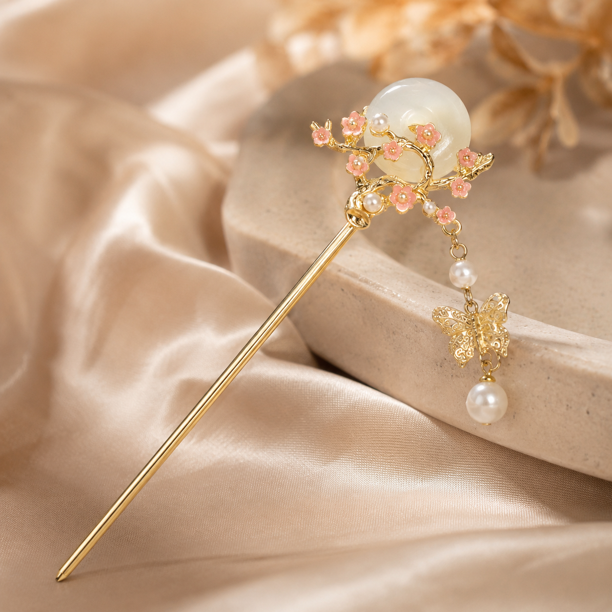 Sakura Jade Ring Butterfly Hair Stick