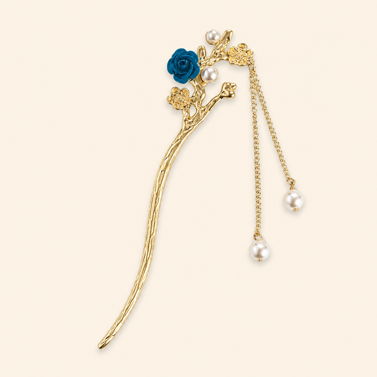 Blue Flocked Plum Blossom Pearl Hair Stick