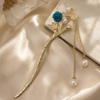 Blue Flocked Plum Blossom Pearl Hair Stick