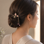 Gold & Pink Tulip Tassel Hair Stick