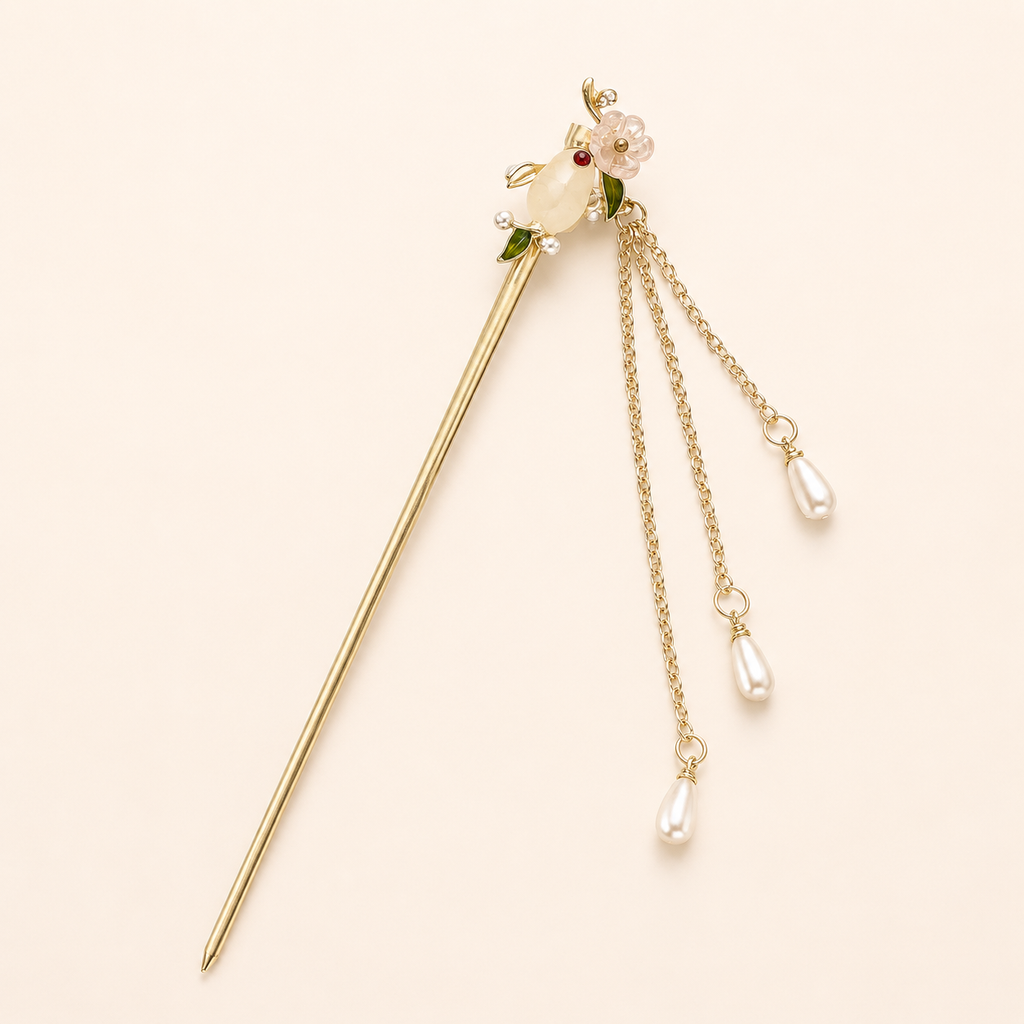 Moon Rabbit Blossom Pearl Tassel Hair Stick