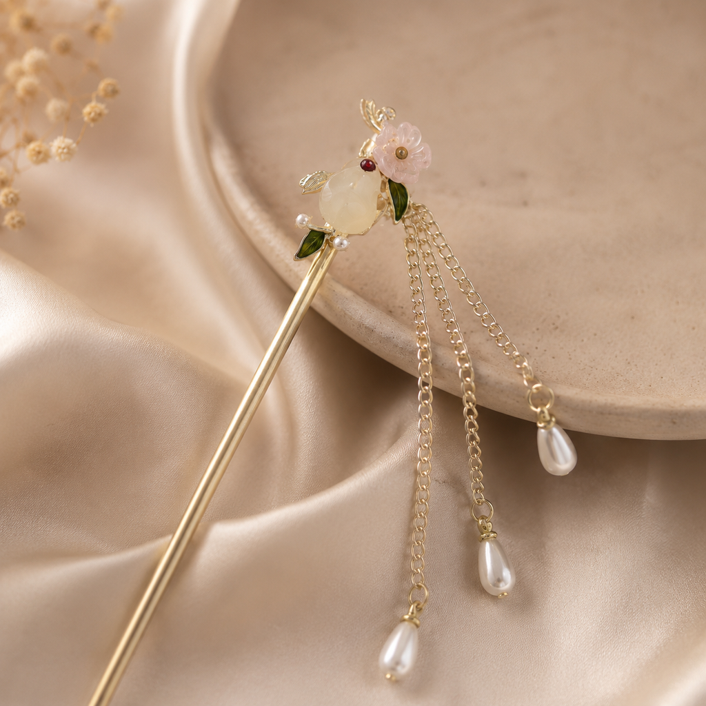 Moon Rabbit Blossom Pearl Tassel Hair Stick