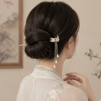 Moon Rabbit Blossom Pearl Tassel Hair Stick