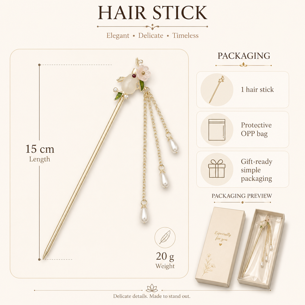 Moon Rabbit Blossom Pearl Tassel Hair Stick