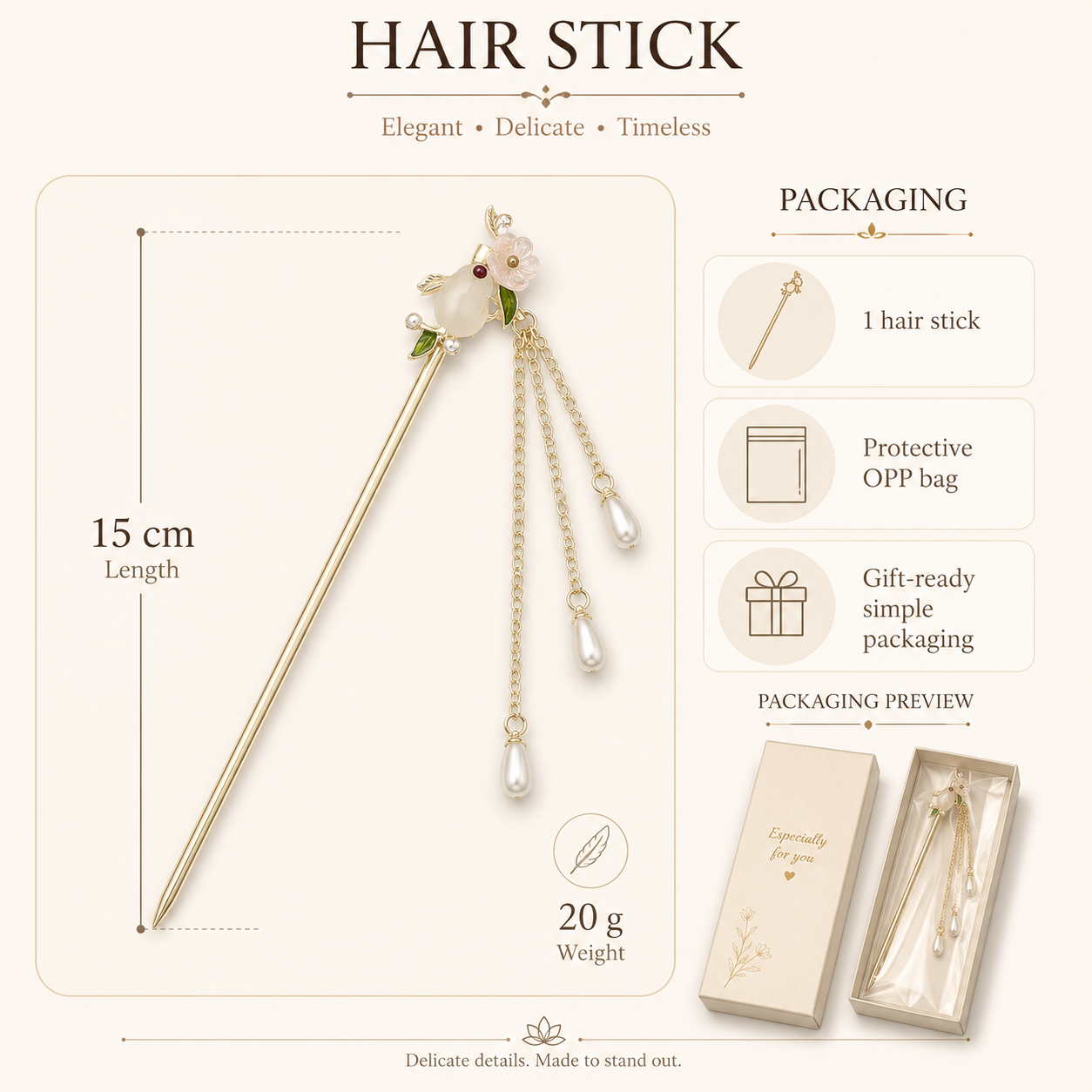 Moon Rabbit Blossom Pearl Tassel Hair Stick