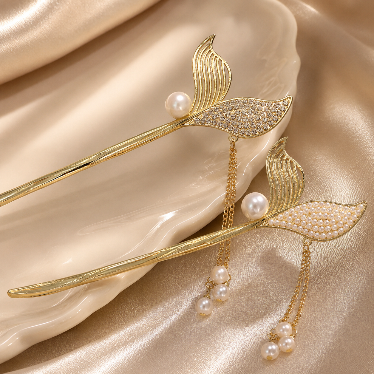 Mermaid Tail Pearl Tassel Hair Stick