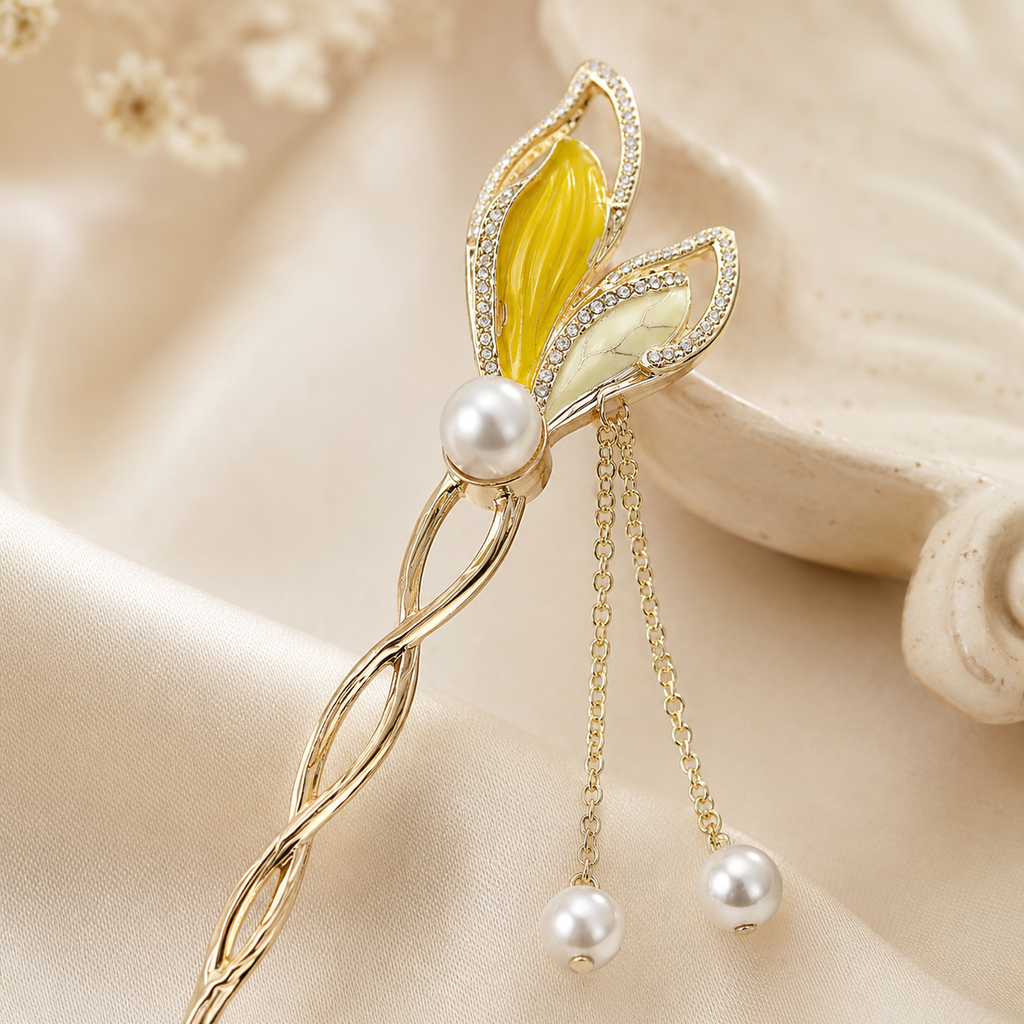 Golden Koi Tail Pearl Hair Stick
