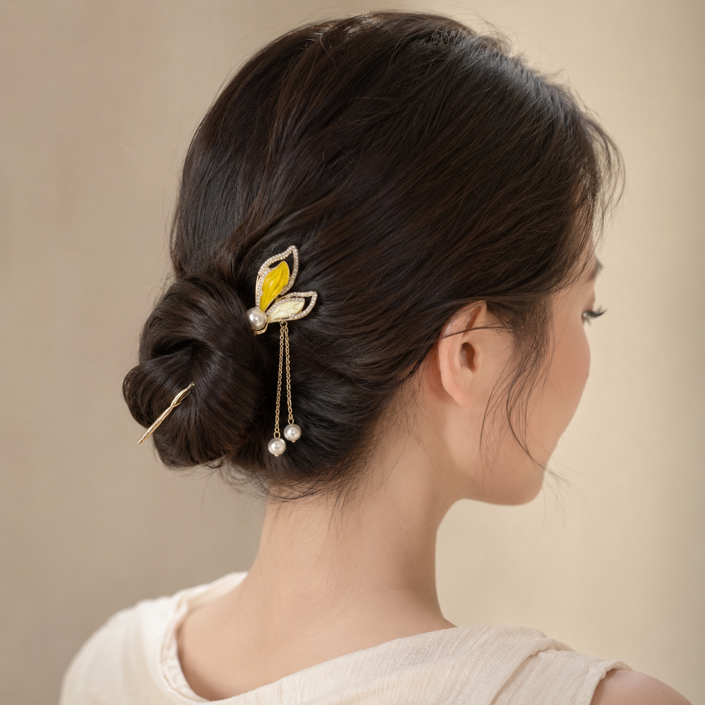 Golden Koi Tail Pearl Hair Stick
