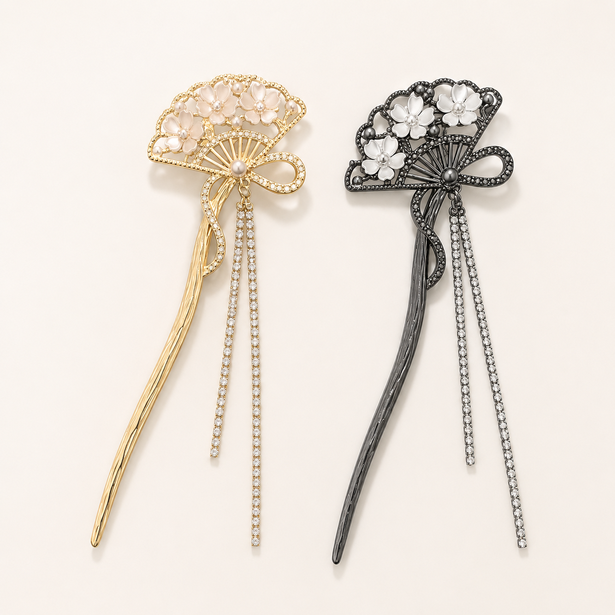 Floral Fan Rhinestone Hair Stick