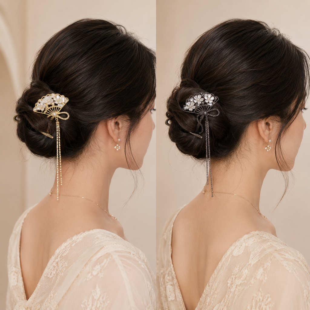 Floral Fan Rhinestone Hair Stick