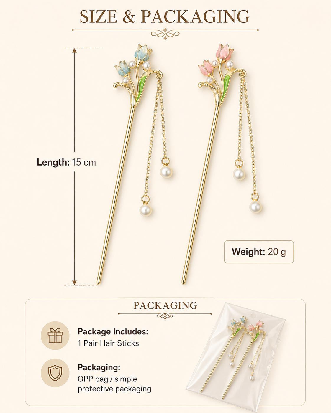 Tulip Pearl Tassel Hair Stick – Pink / Blue
