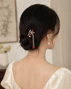 Red Lily of the Valley Tassel Hair Stick