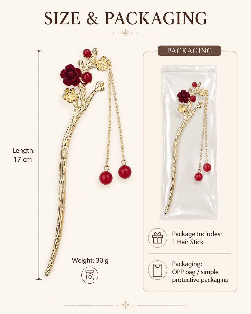 Red Plum Blossom Tassel Hair Stick