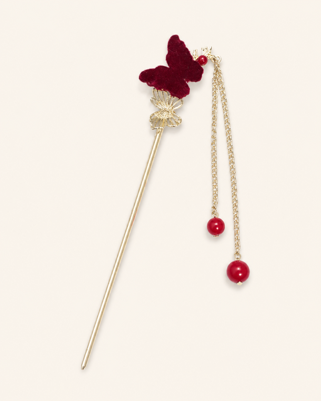 Flocked Rose Butterfly Tassel Hair Stick