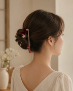 Flocked Rose Butterfly Tassel Hair Stick
