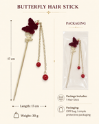 Flocked Rose Butterfly Tassel Hair Stick