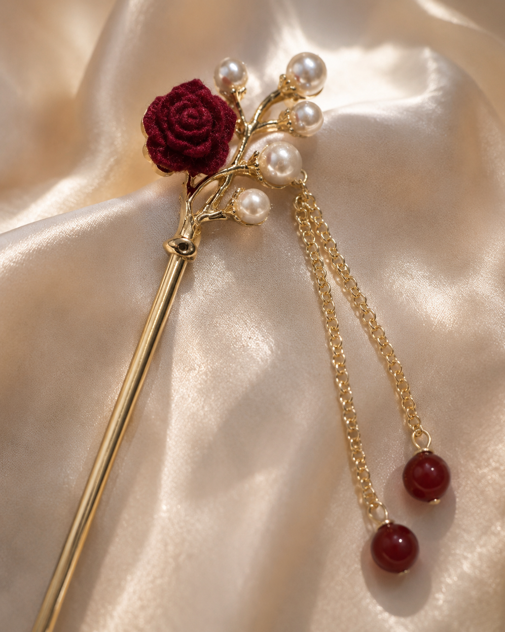 Pearl Rose Tassel Hair Stick
