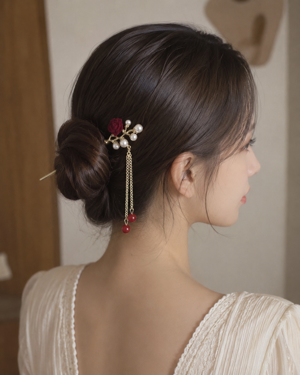 Pearl Rose Tassel Hair Stick