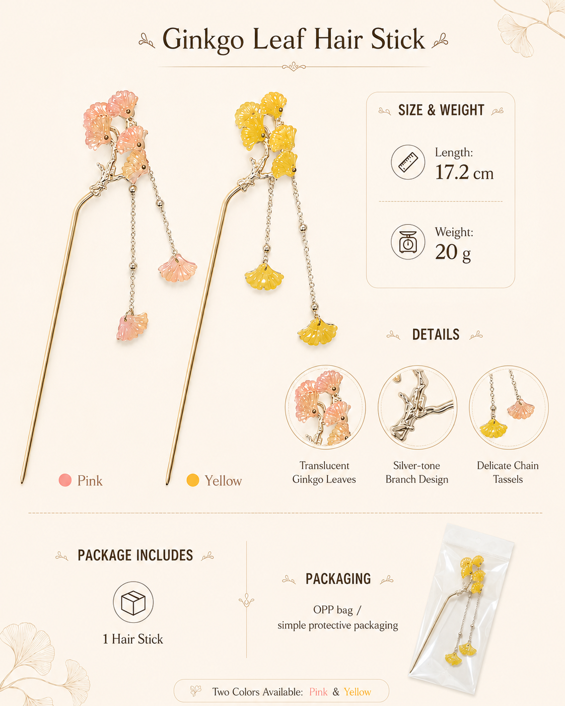 Ginkgo Leaf Tassel Hair Stick