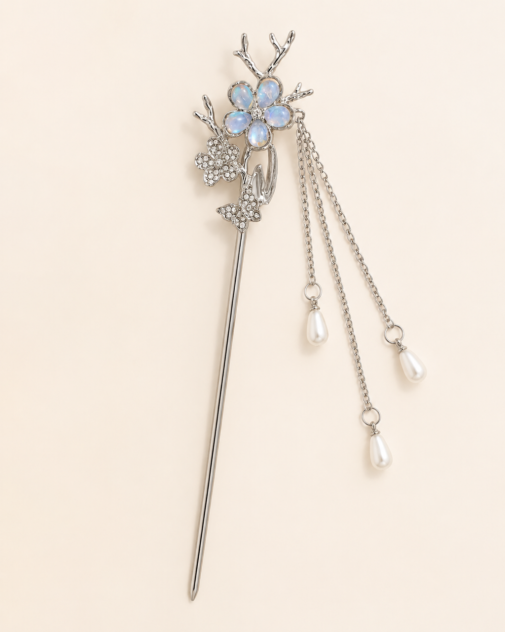 Iridescent Flower Tassel Hair Stick