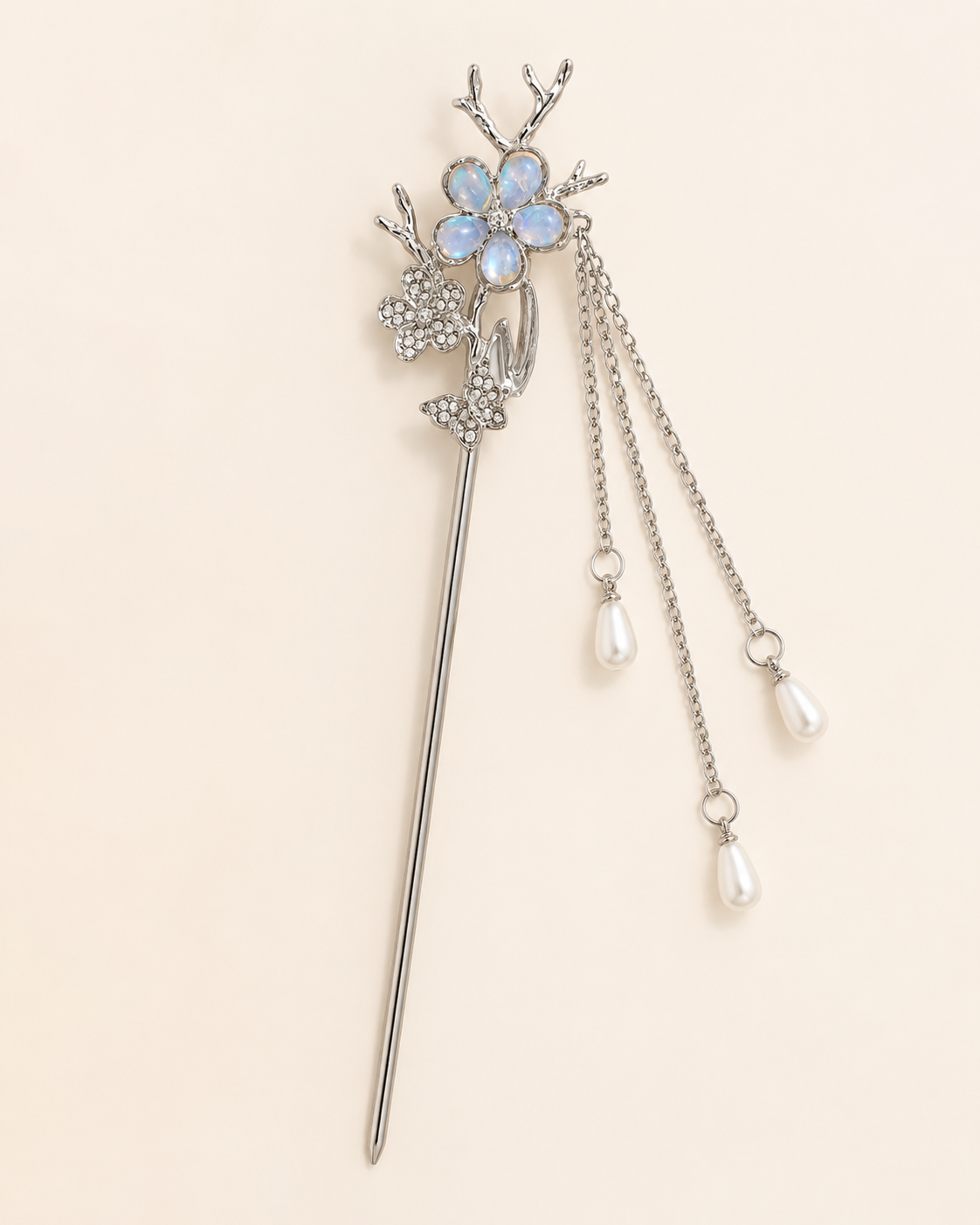 Iridescent Flower Tassel Hair Stick