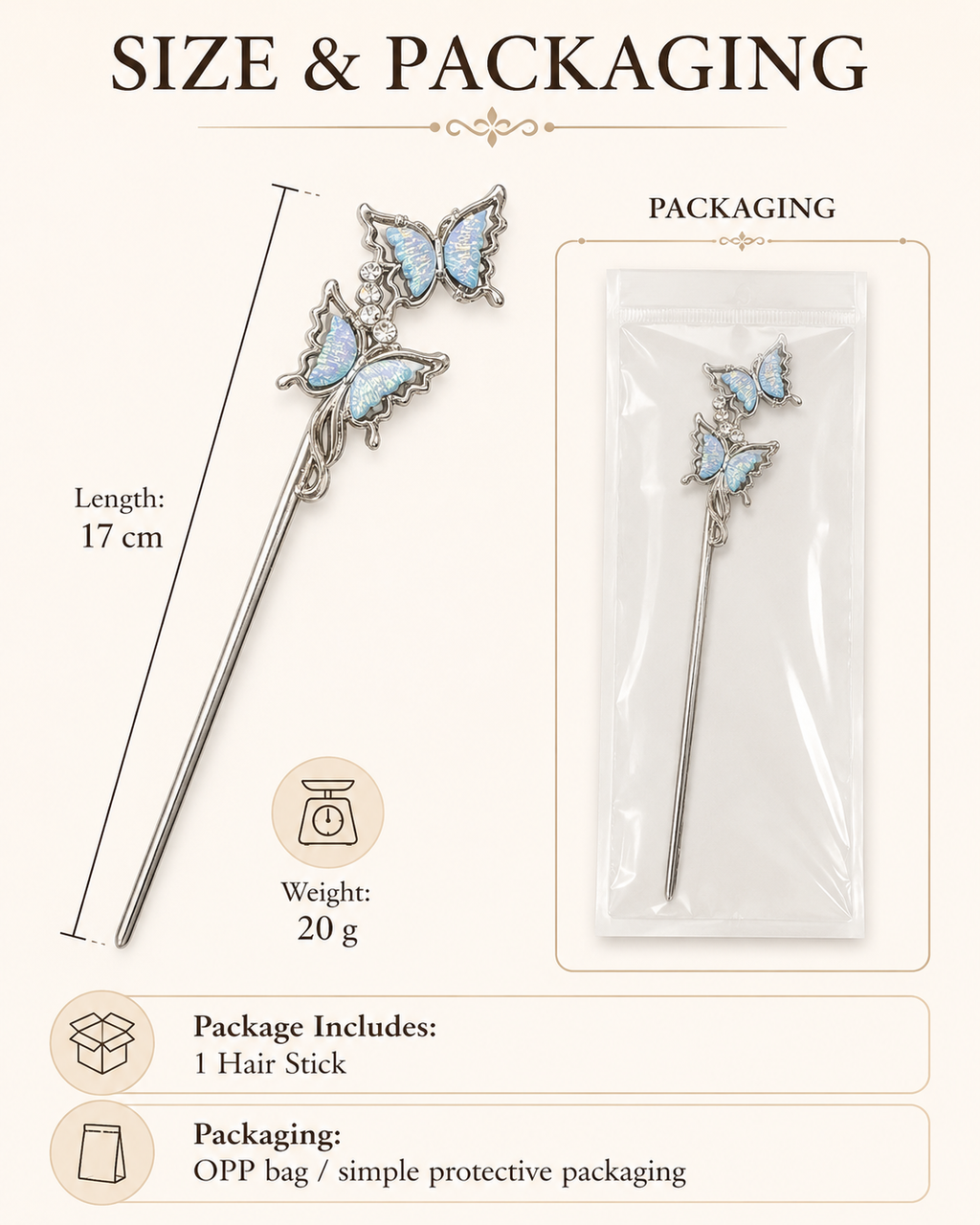 Moonstone Double Butterfly Hair Stick